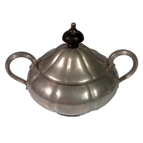 Antique Sheffield Pewter Pumpkin Melon Shape Teapot Cream Sugar Set By James Dix - Picture 12 of 15